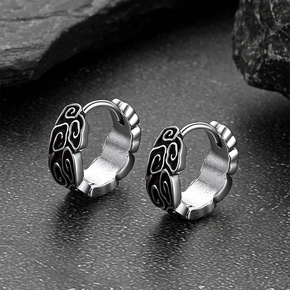 Gothic Auspicious Clouds Grass Pattern Earrings for Men