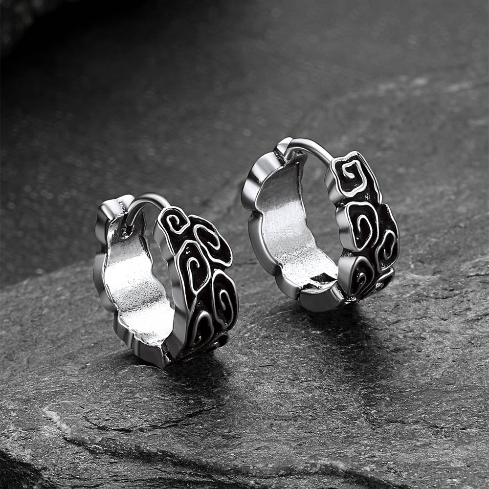Gothic Auspicious Clouds Grass Pattern Earrings for Men