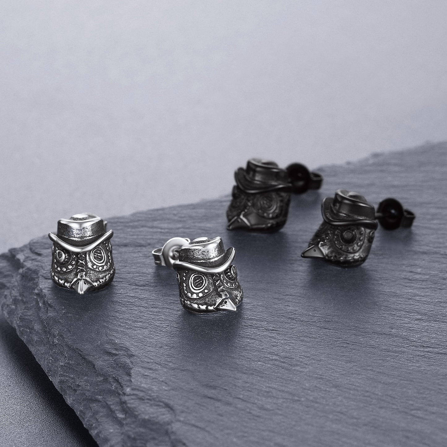 Gothic Plague Doctor Steampunk Stainless Steel Stud Earrings FaithHeart Jewelry