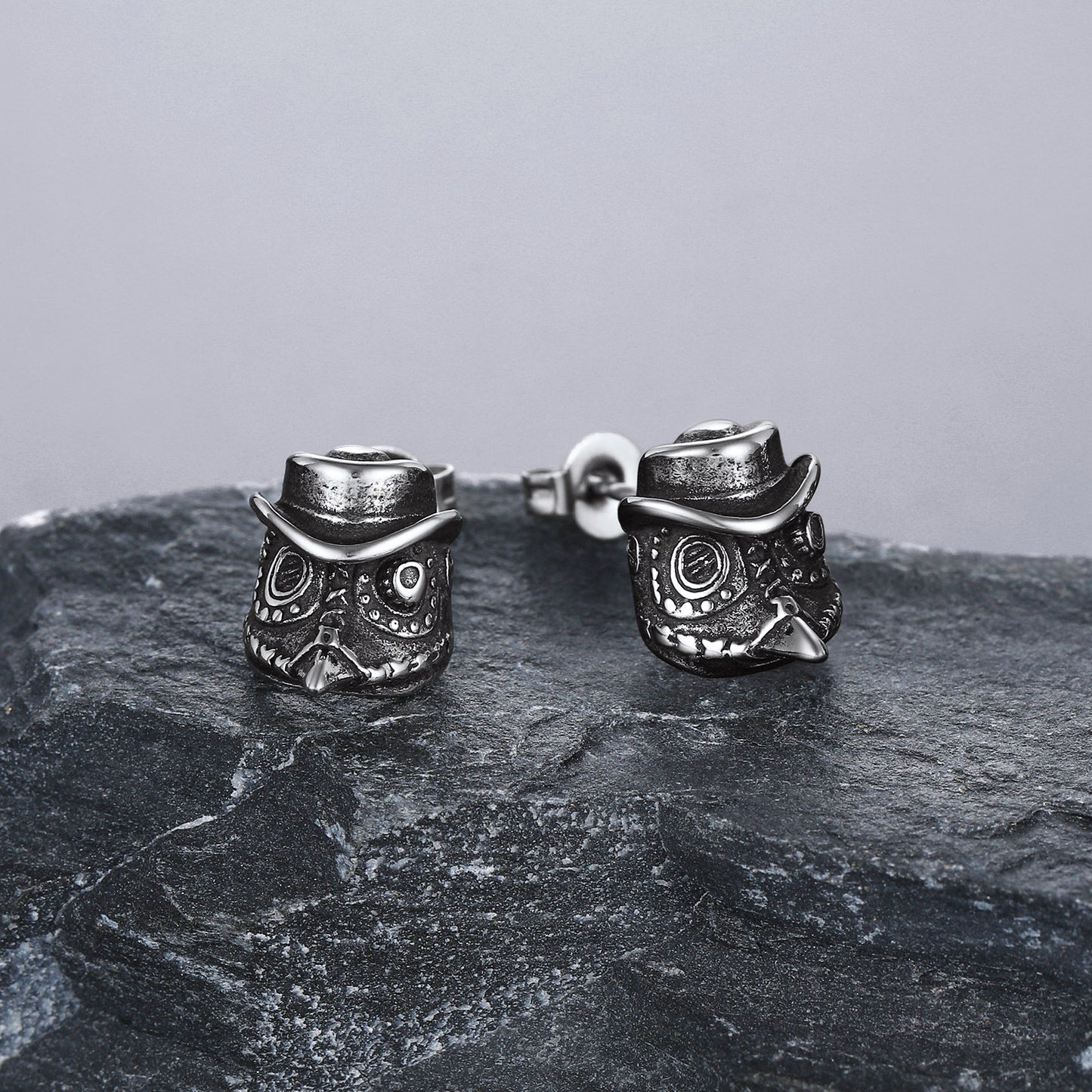 Gothic Plague Doctor Steampunk Stainless Steel Stud Earrings FaithHeart Jewelry