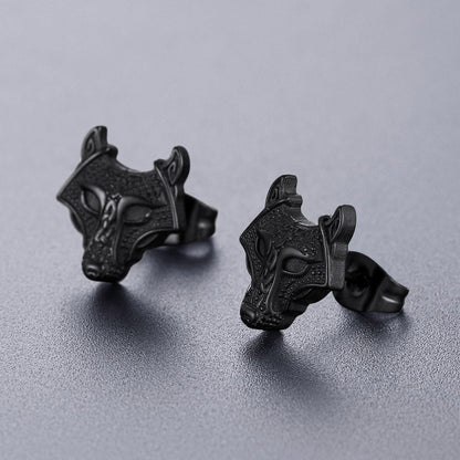 Viking Wolf Head Stud Earrings for Men Stainless Steel FaithHeart