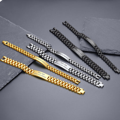 Customized Engraved Nameplate Bar Link Wristband Bracelet for Men