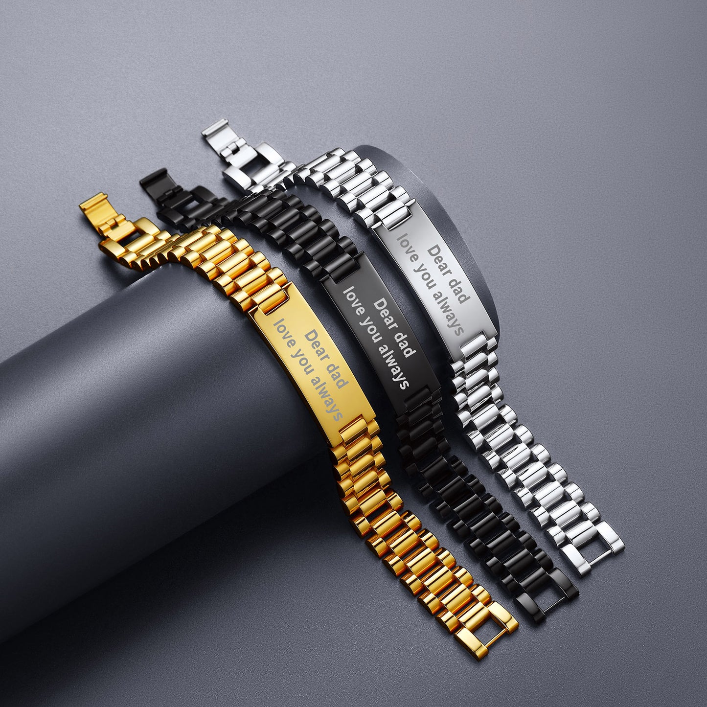 Customized Engraved Nameplate Bar Link Wristband Bracelet for Men