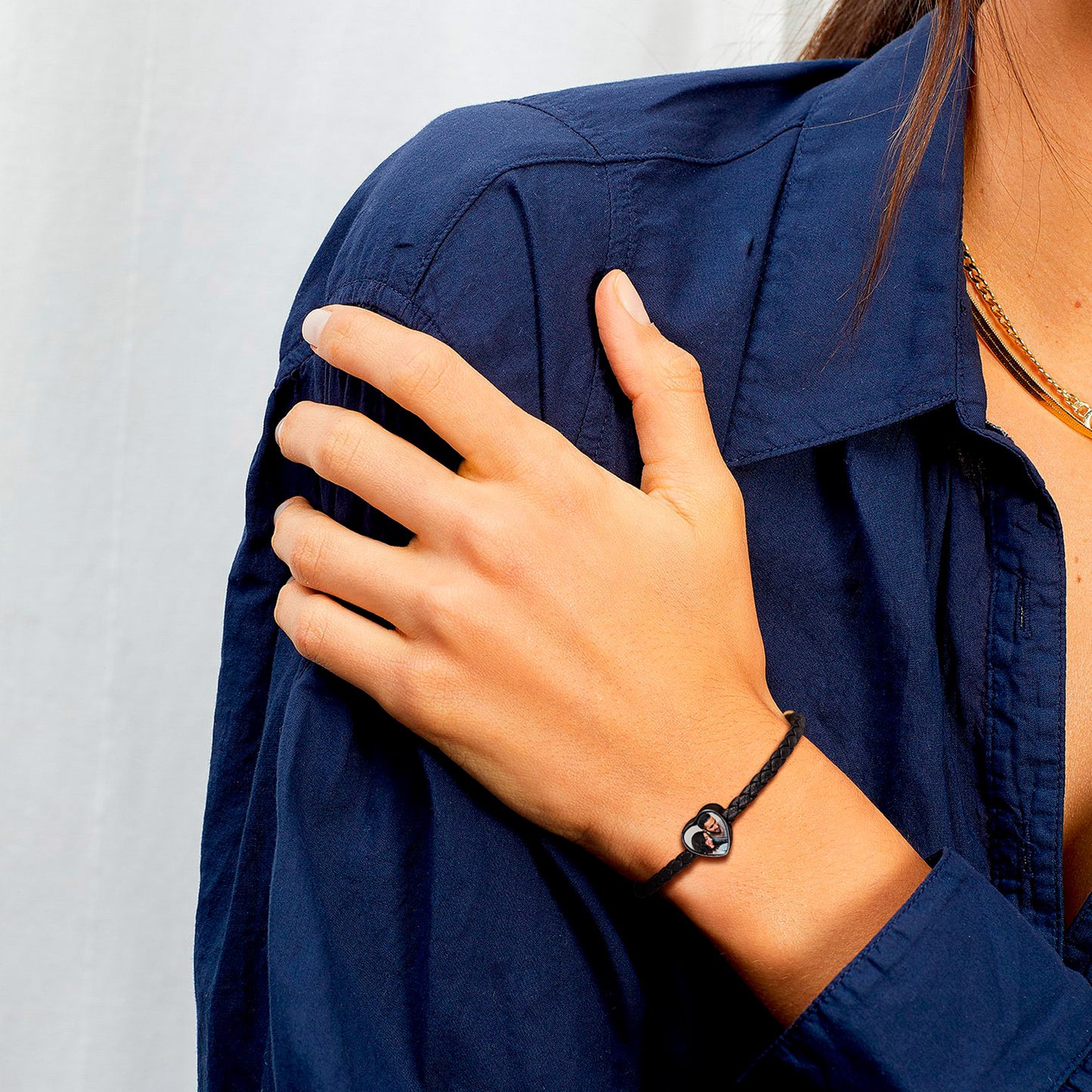 Custom Heart Photo Bracelet on Wrist. Memorial Gift