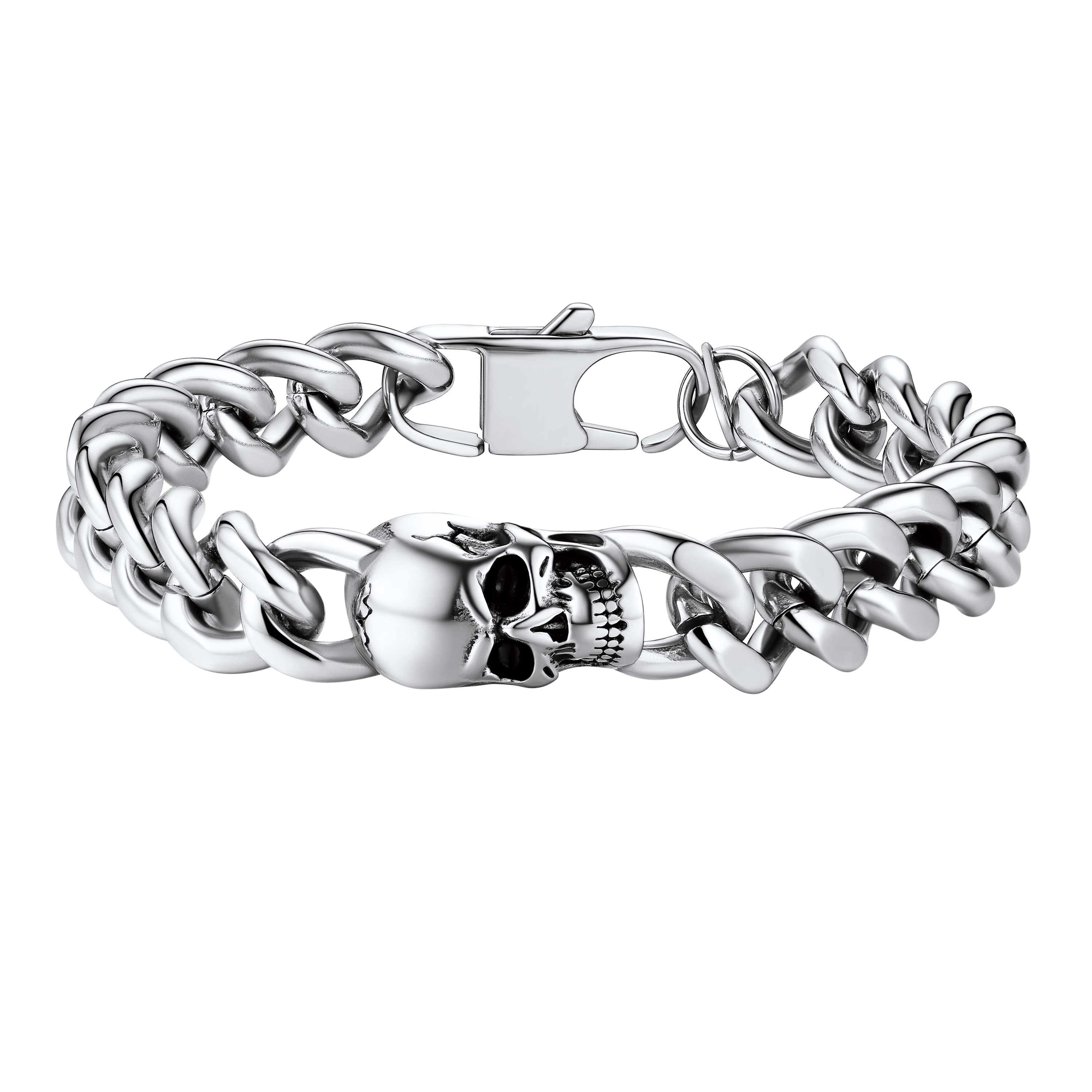 Gothic Heavy Cuban Chain Skull Bracelet Stainless Steel