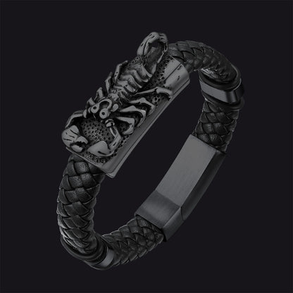 FaithHeart Black Leather Braided Scorpion Bracelet Gothic Punk Leather Cuff Wristband FaithHeart