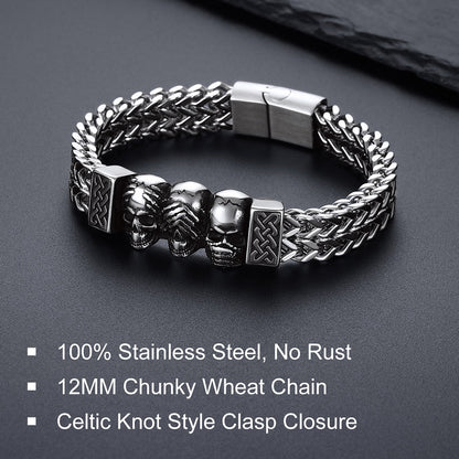 Stainless Steel Gothic Skull Celtic Knot Bracelet For Men