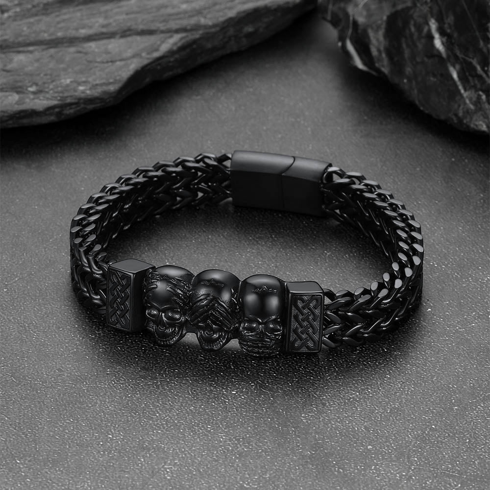 Stainless Steel Gothic Skull Celtic Knot Bracelet For Men