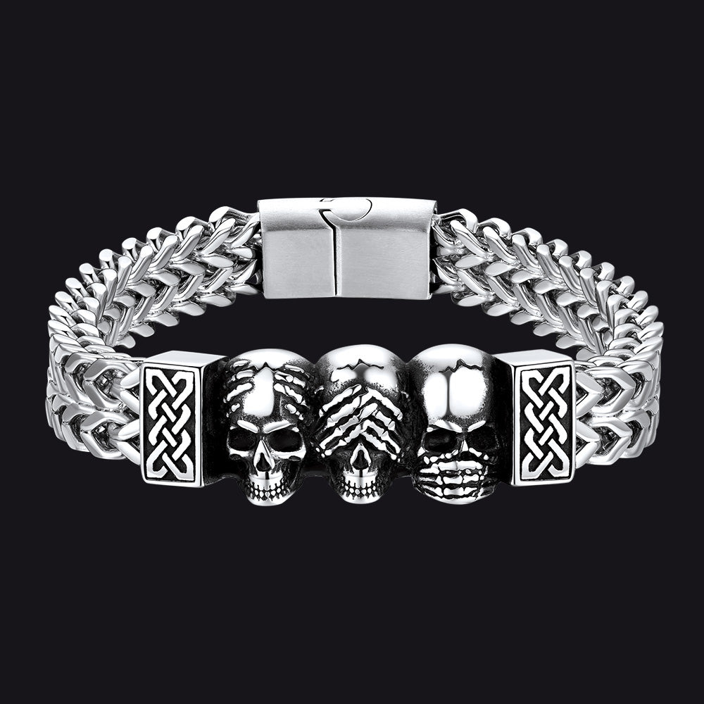 FaithHeart Gothic Skull & Celtic Knot Chain Bracelet for Men