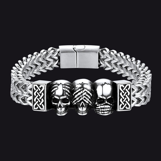 Stainless Steel Gothic Skull Celtic Knot Bracelet For Men