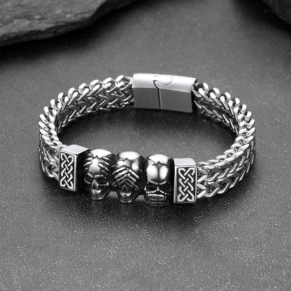 Stainless Steel Gothic Skull Celtic Knot Bracelet For Men