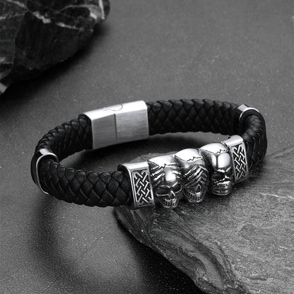 Gothic Skull Braided Leather Bracelet For Men