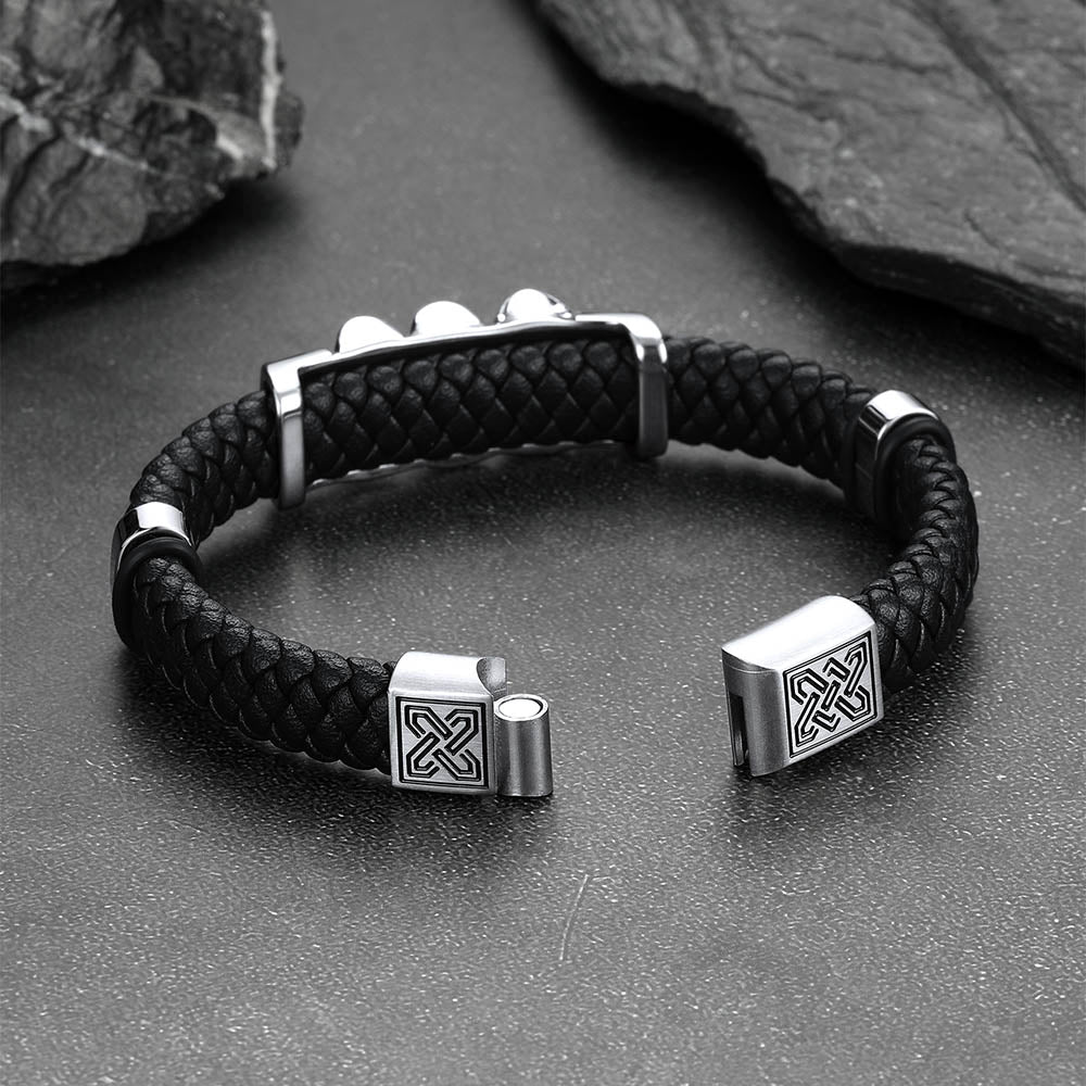 Gothic Skull Braided Leather Bracelet For Men