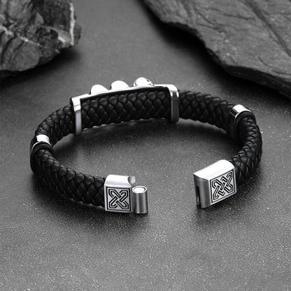 Gothic Skull Braided Leather Bracelet For Men