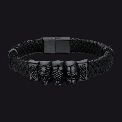 Gothic Skull Braided Leather Bracelet For Men