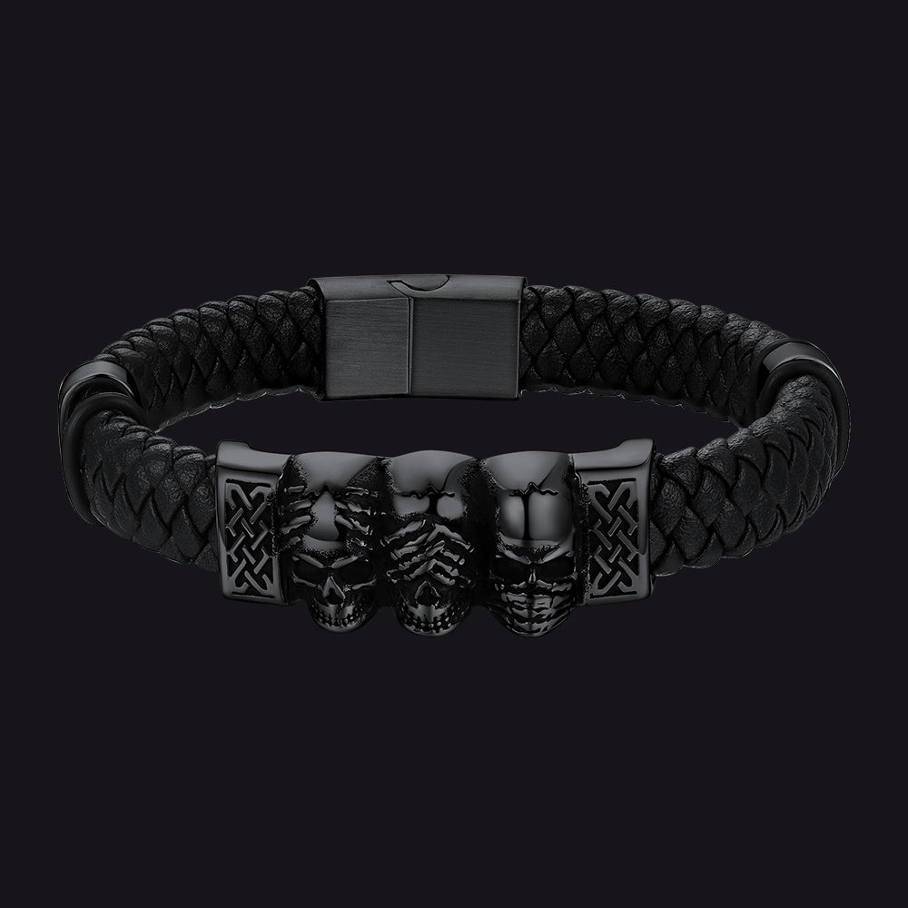 Bracelet Gothique Crânes Noirs - Style Rock et Biker