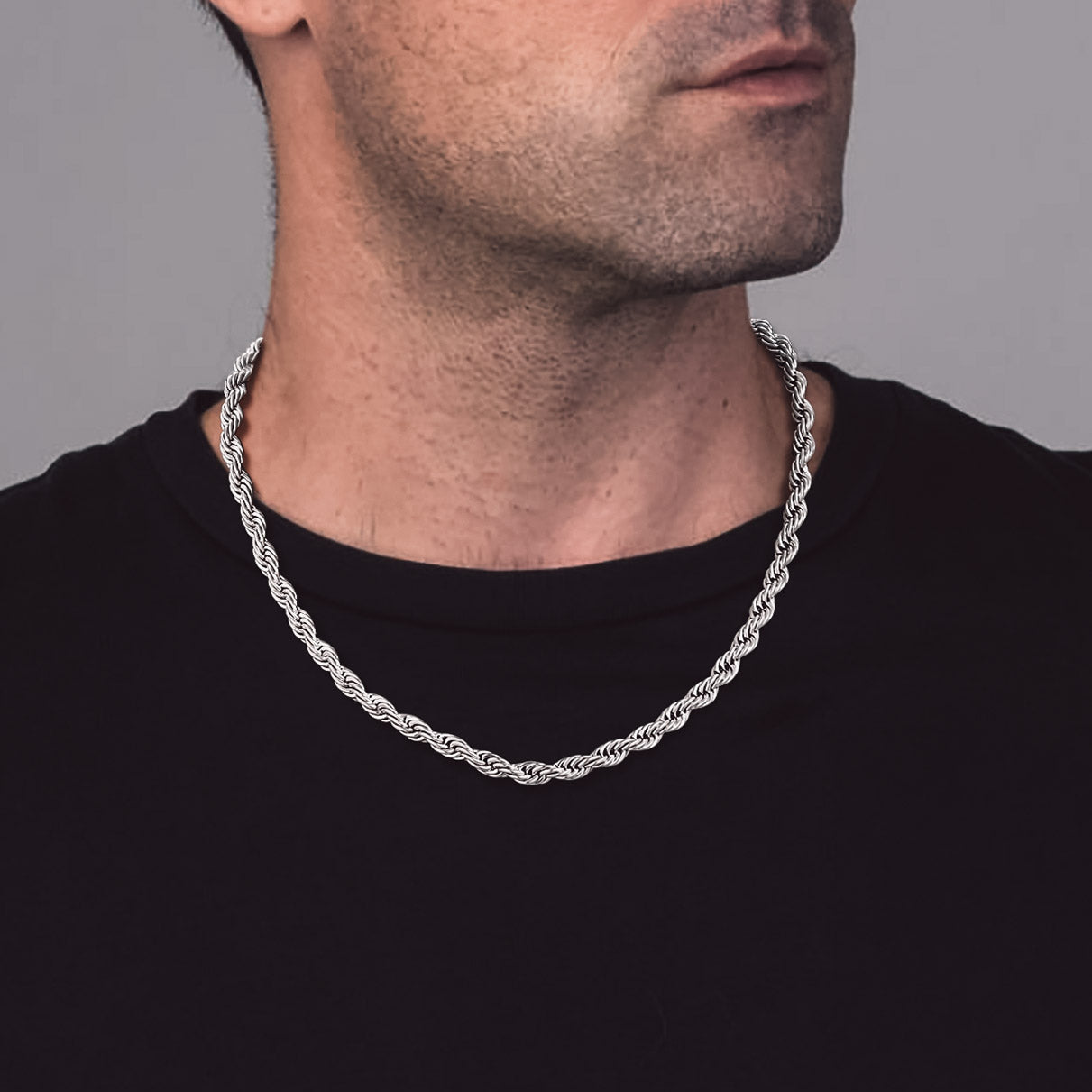 Twisted Rope Link Chain Stainless Steel Necklace for Men