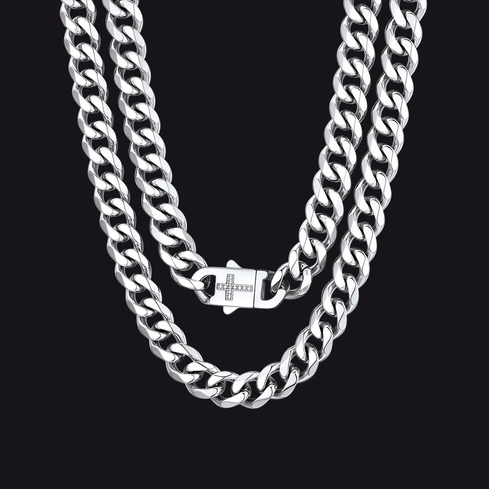 Miami Cuban Chain Necklace with CZ Cross for Men