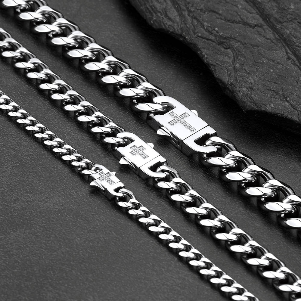 Miami Cuban Chain Necklace with CZ Cross for Men