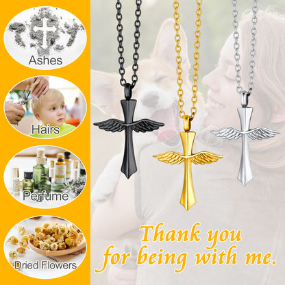 Custom Wings Cross Urn Ashes Pendant Cremation Necklace for Men Women