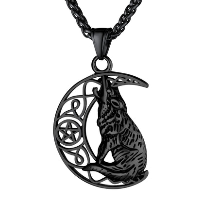 Viking Crescent Moon Wolf Necklace for Men FaithHeart