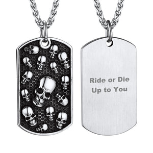 FaithHeart Engraved Gothic Skull Dog Tag Necklace for Men FaithHeart
