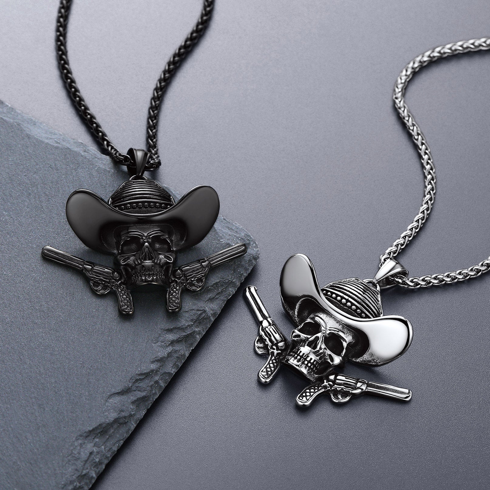 FaithHeart Gothic Cowboy Skull Pendant Necklace FaithHeart