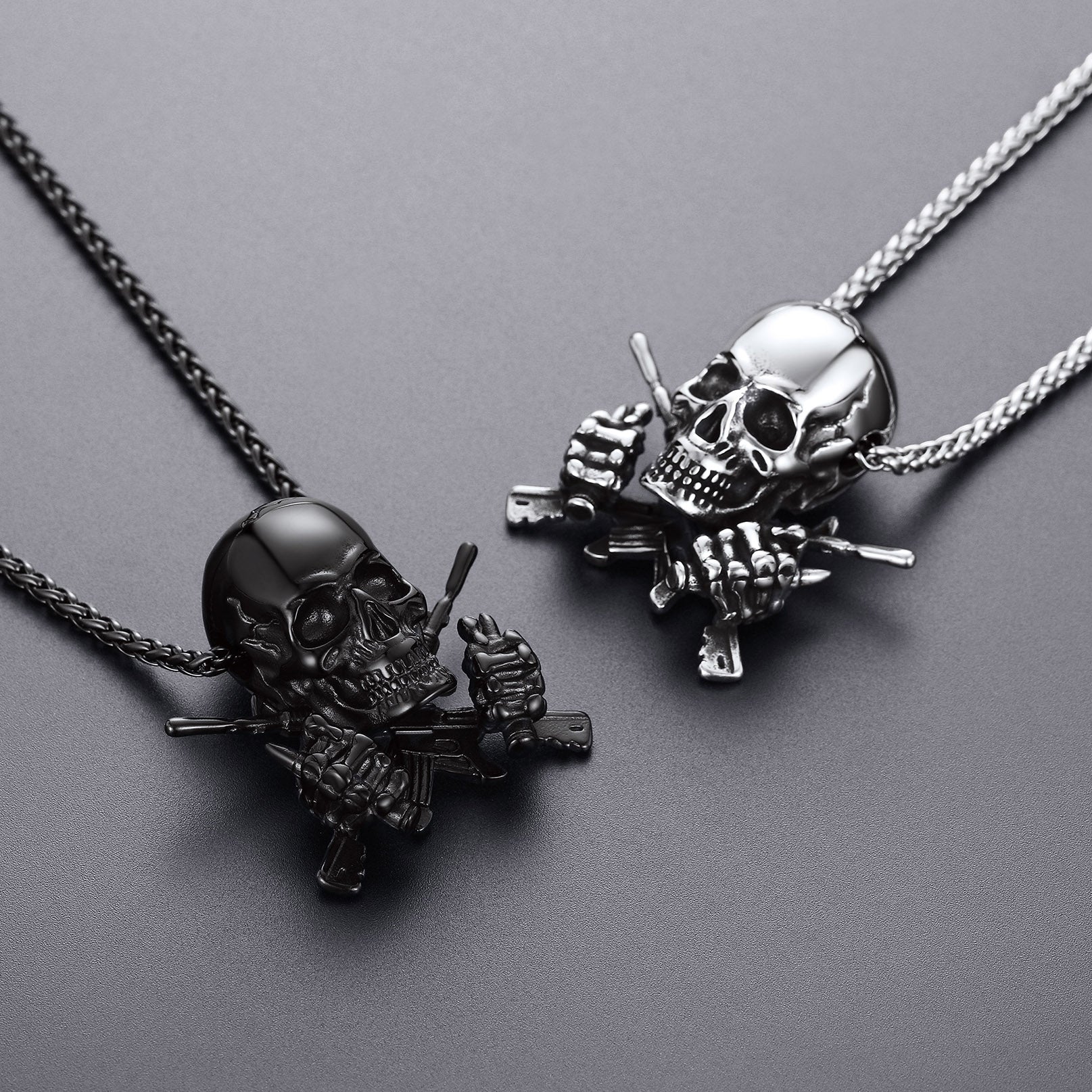 FaithHeart Gothic Skull Pendant Necklace Stainless Steel FaithHeart