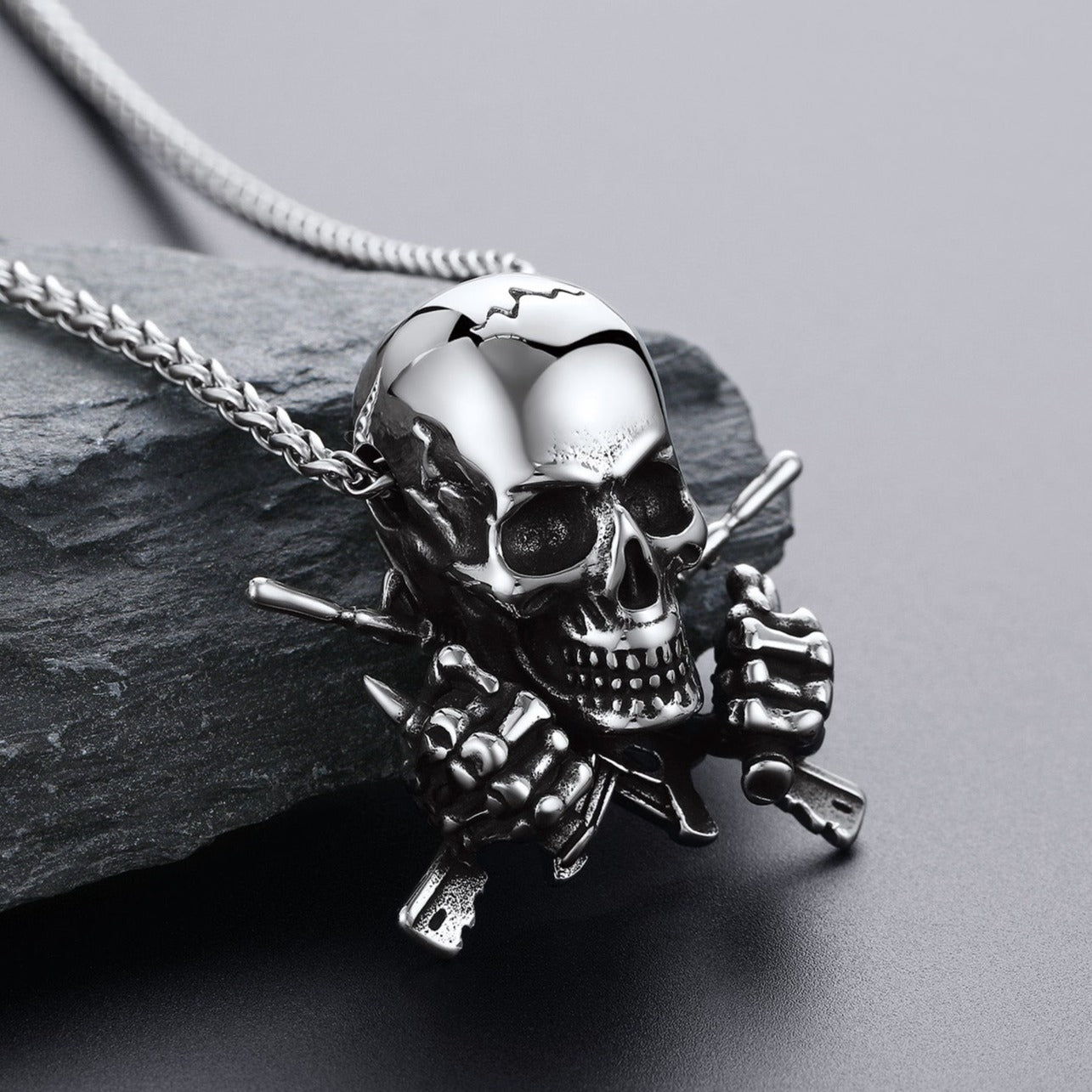 FaithHeart Gothic Skull Pendant Necklace Stainless Steel FaithHeart