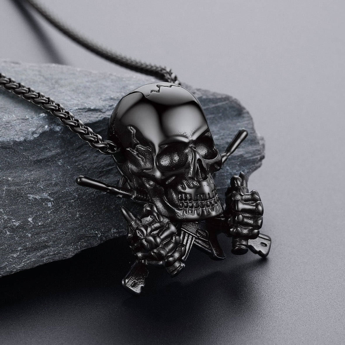 FaithHeart Gothic Skull Pendant Necklace Stainless Steel FaithHeart