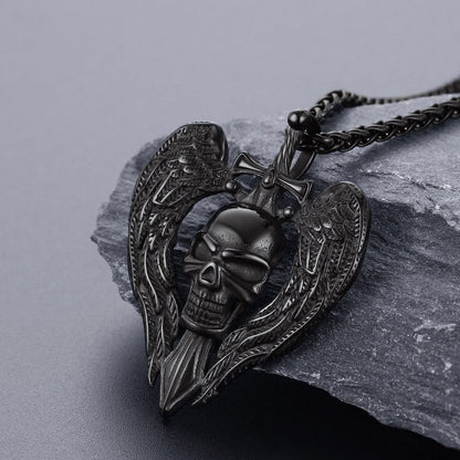 FaithHeart Gothic Sword WingsSkull Pendant Necklace for Men FaithHeart