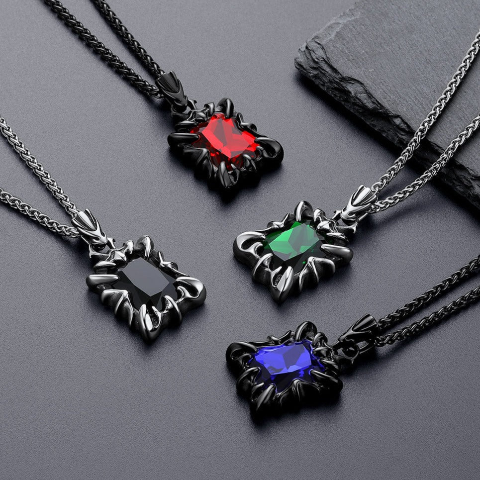 FaithHeart Gothic Crystal Ruby Dragon Claw Necklace for Men FaithHeart