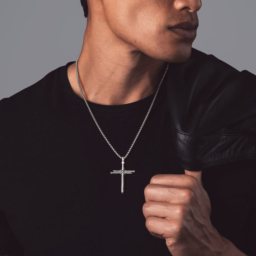 mens black cross necklace