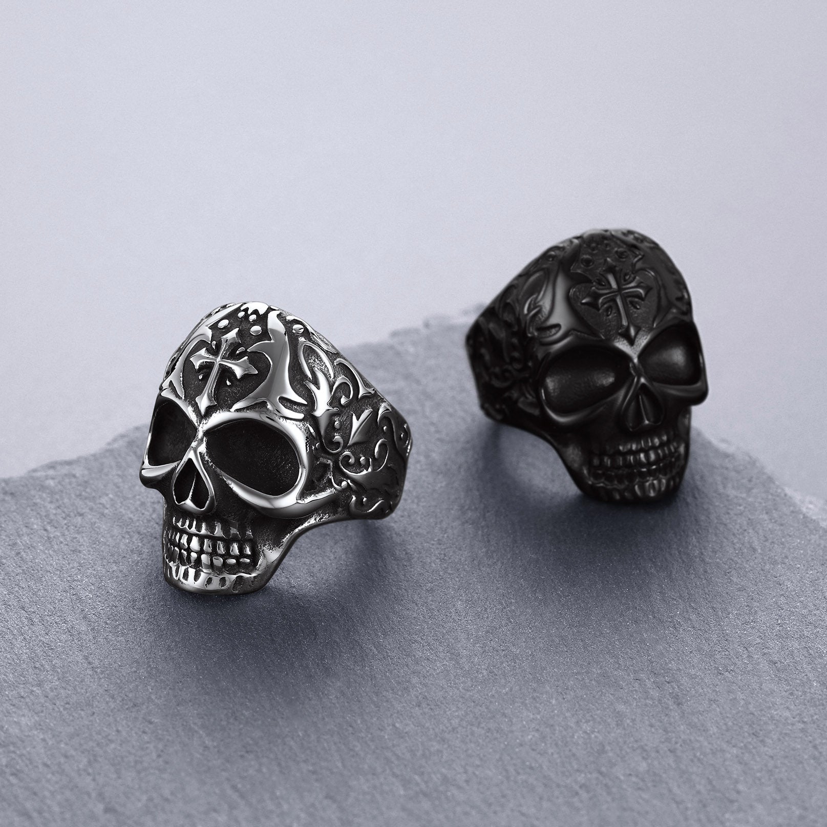 FaithHeart Cross Skull Stainless Steel Gothic Ring FaithHeart