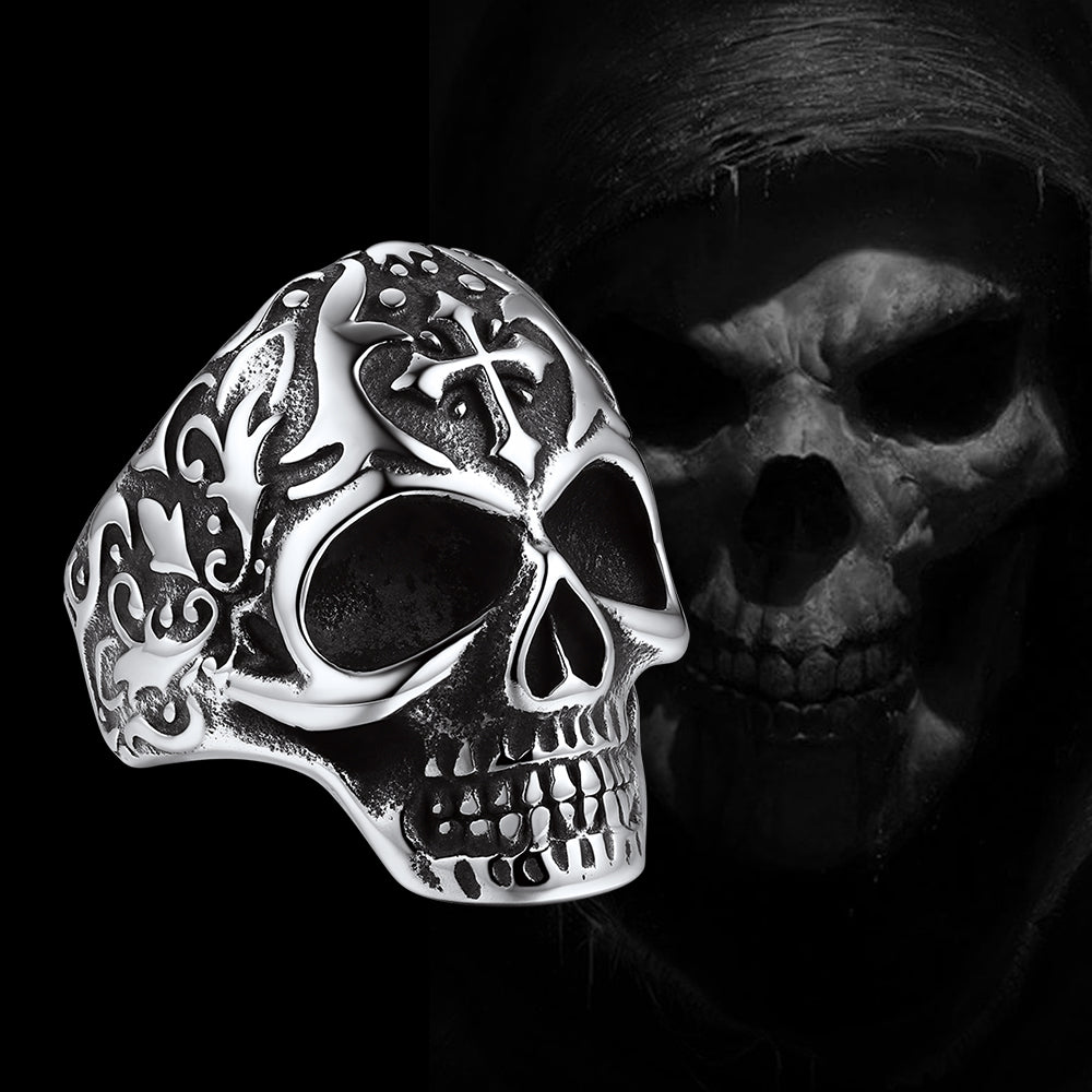 Biker Punk Cross Sugar Skull Ring for Men