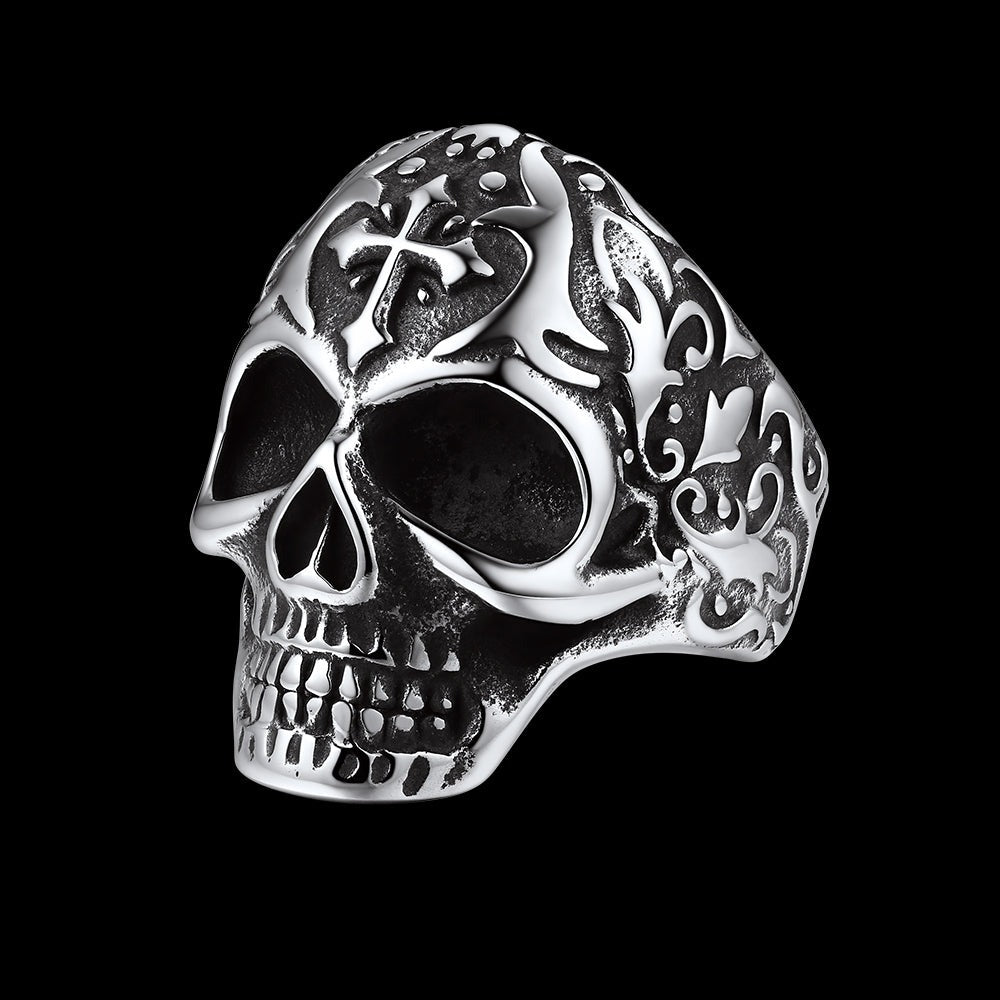 FaithHeart Cross Skull Stainless Steel Gothic Ring FaithHeart