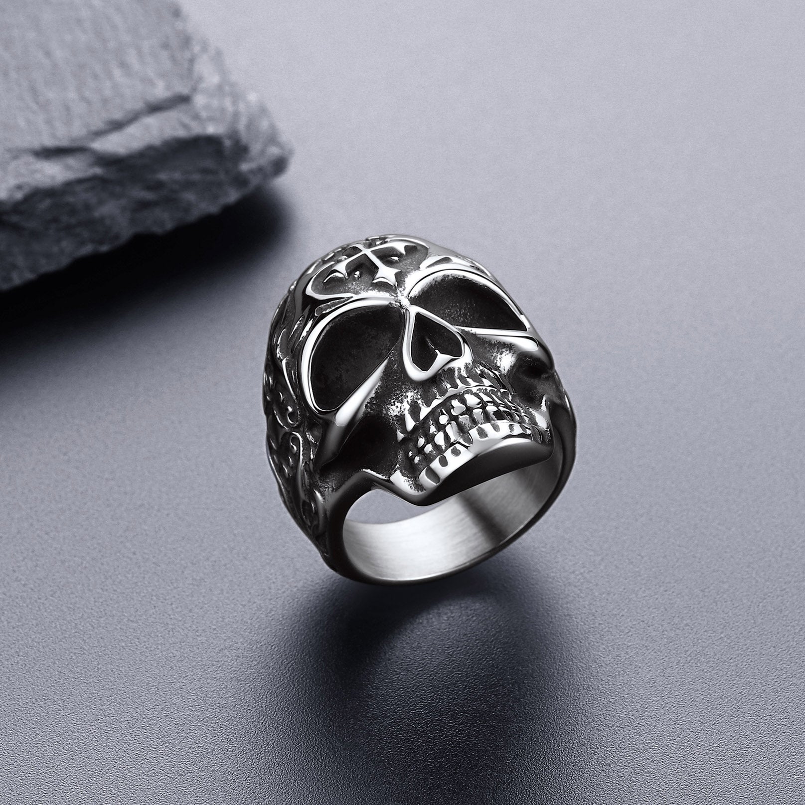 FaithHeart Cross Skull Stainless Steel Gothic Ring FaithHeart