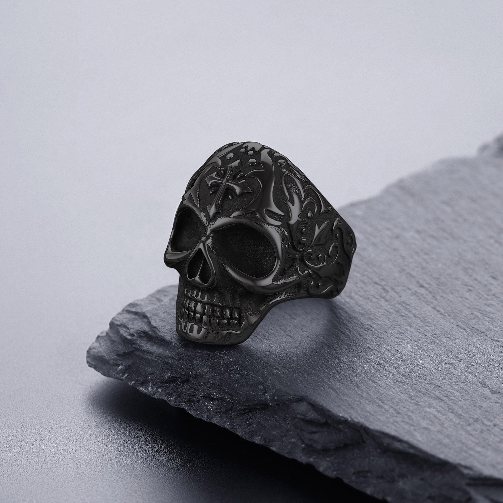 FaithHeart Cross Skull Stainless Steel Gothic Ring FaithHeart