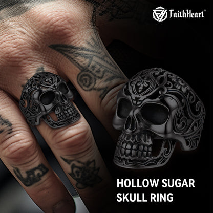 FaithHeart Punk Hollow Sugar Skull Ring for Men FaithHeart