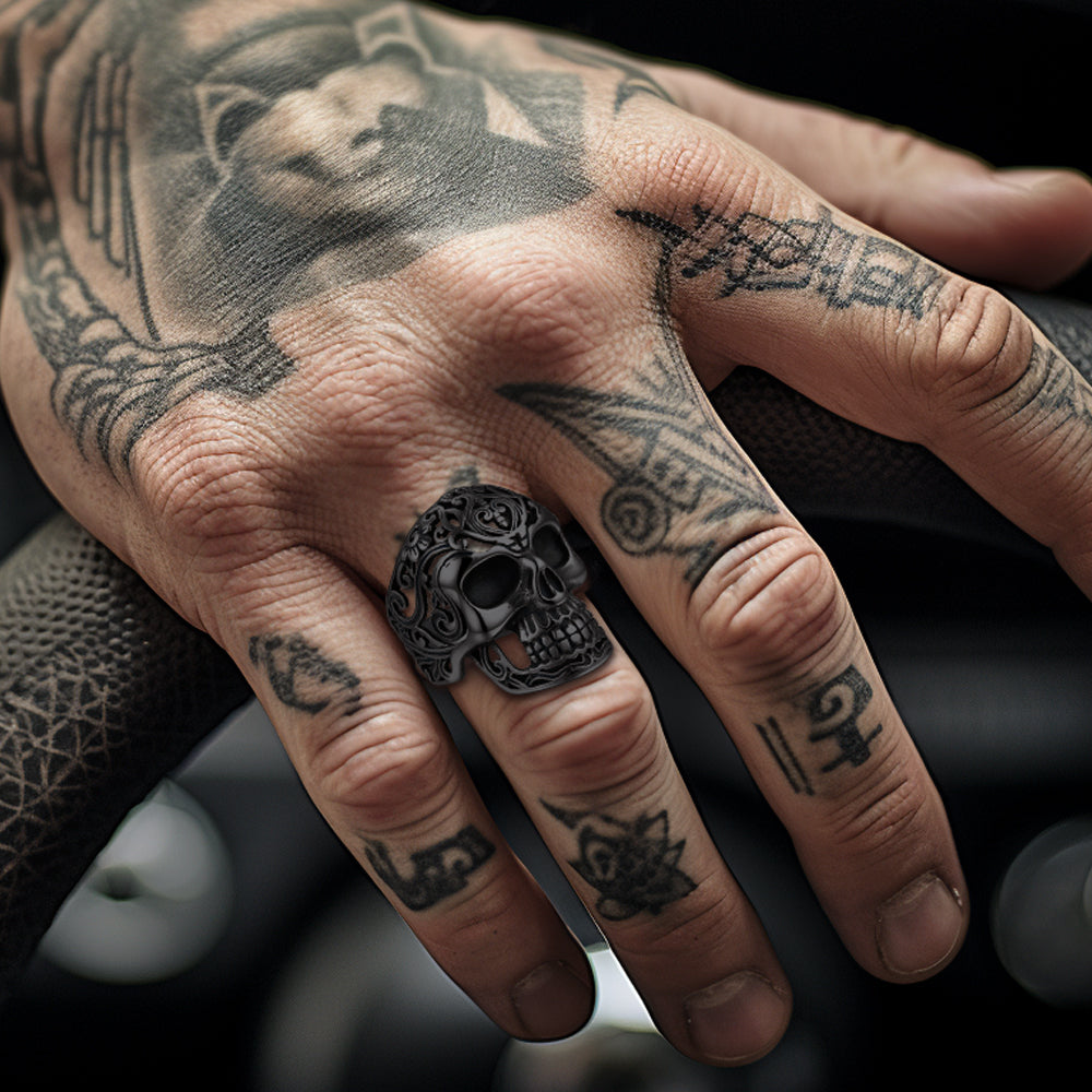 FaithHeart Punk Hollow Sugar Skull Ring for Men FaithHeart