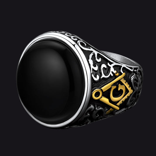 FaithHeart Black Onyx Ring Masonic Signet Ring for Men FaithHeart