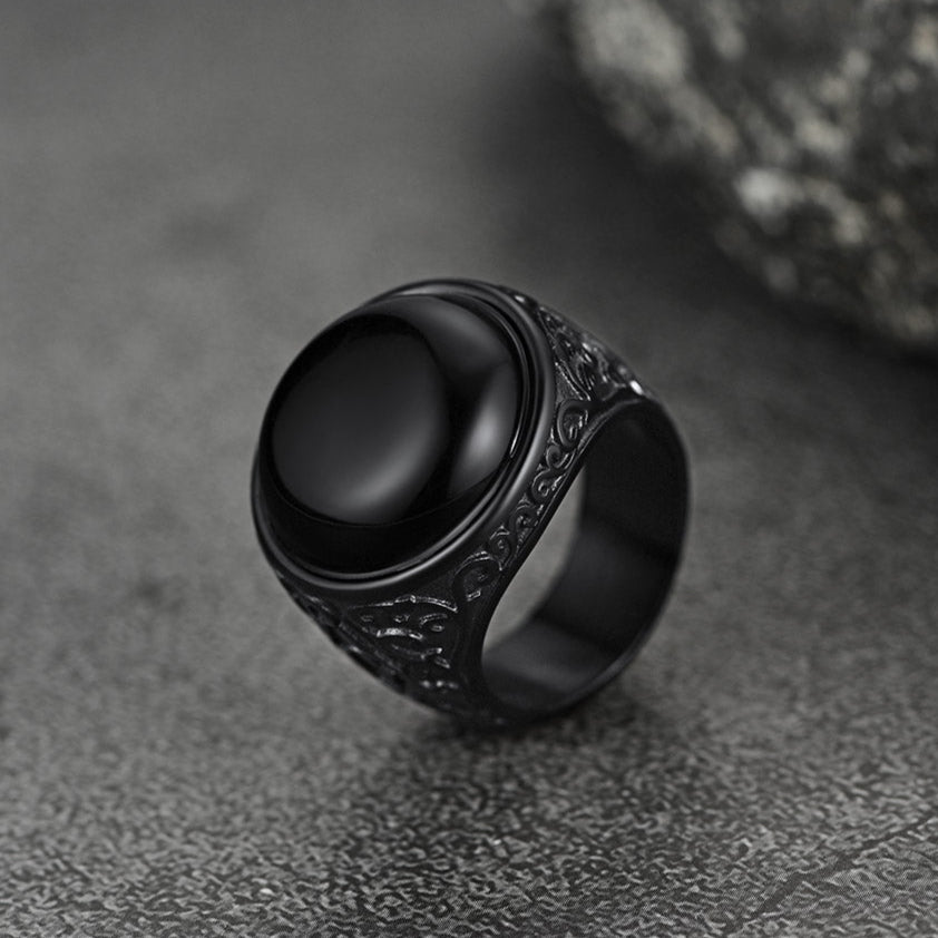 FaithHeart Black Onyx Ring Masonic Signet Ring Stainless Steel Retro Style Biker Rings FaithHeart