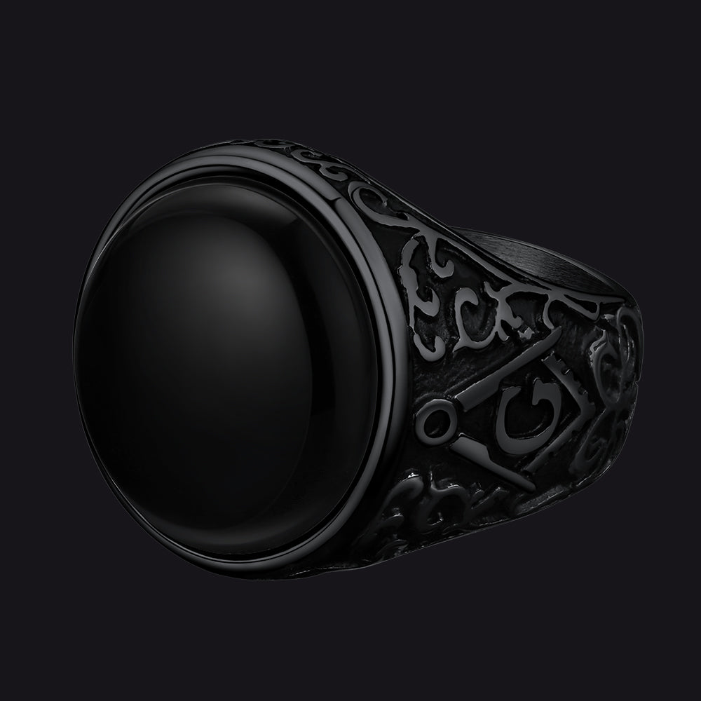 FaithHeart Black Onyx Ring Masonic Signet Ring for Men FaithHeart