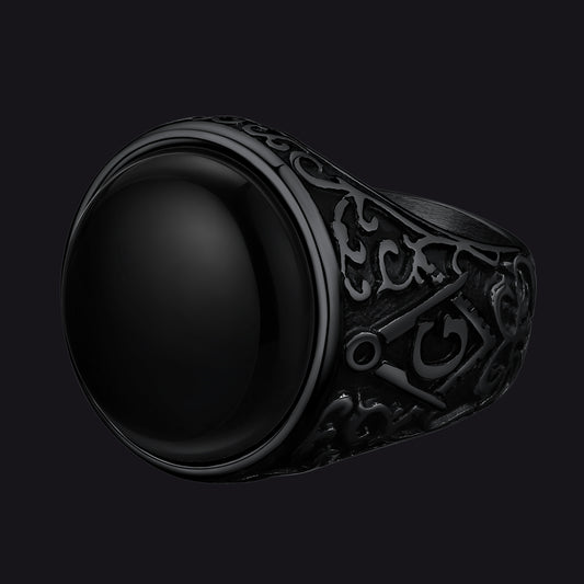 FaithHeart Black Onyx Ring Masonic Signet Ring for Men FaithHeartimg