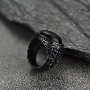 Bandmax Black Onyx Rings Vintage Style Stainless Steel Skull Signet Ring FaithHeart