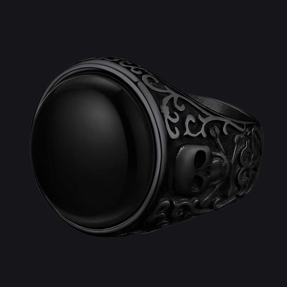 FaithHeart Black Onyx Signet Ring with Skull for Men FaithHeart