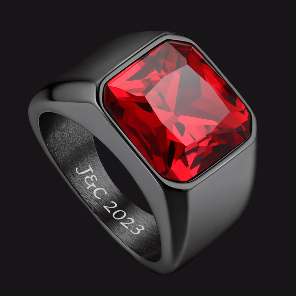 Engraved CZ Gemstone Band Ring
