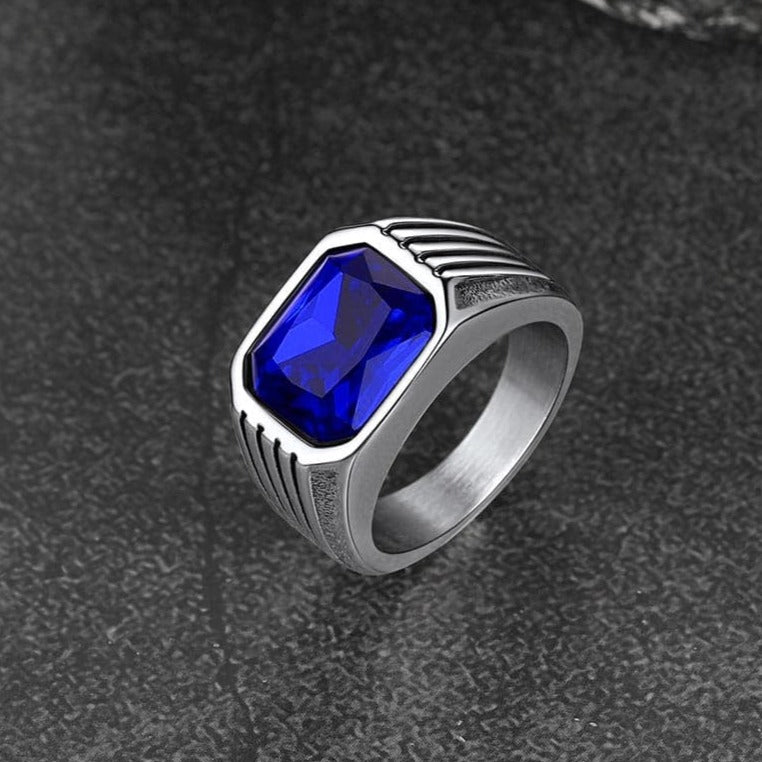 FaithHeart Striped Stainless Steel Men Stone Ring FaithHeart