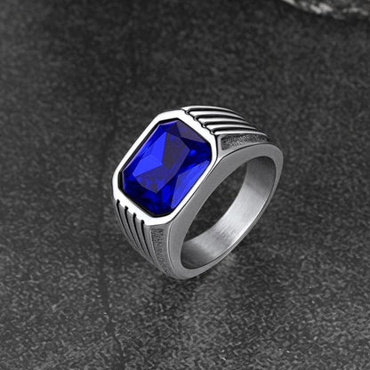 FaithHeart Striped Stainless Steel Men Stone Ring FaithHeart