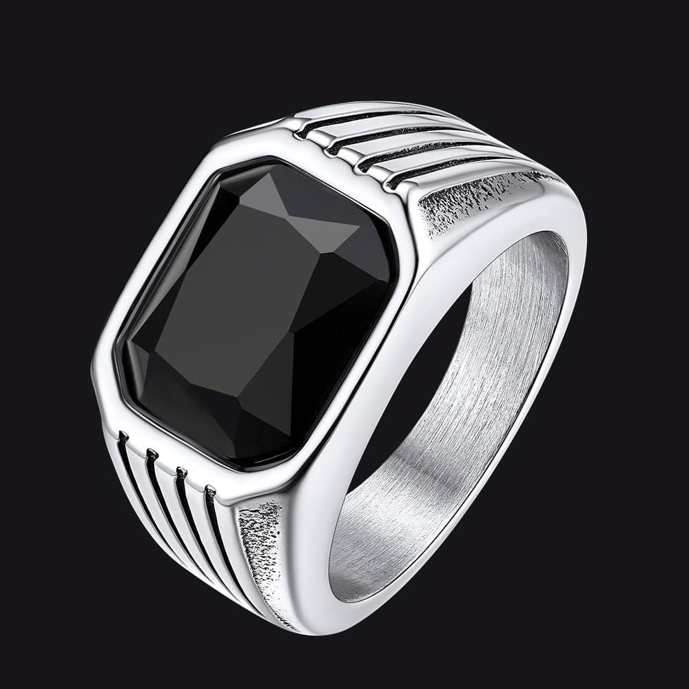 FaithHeart Striped Stainless Steel Men Stone Ring FaithHeart